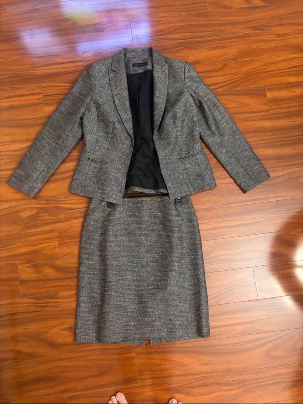 Anne Klein Gray Textured Blazer and Skirt Set